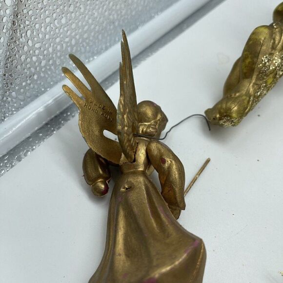 Vintage Cherub Gold Angel Ornaments Set of 8 Playing Instruments Painted Plastic - Picture 8 of 12